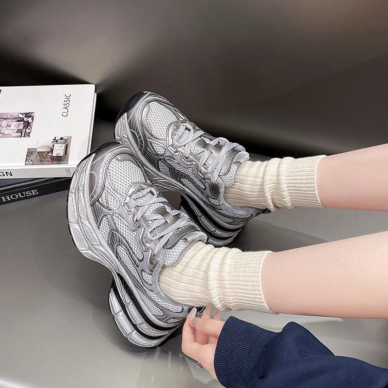 Mode 2024 Hochwertige Einfarbige Sneaker für Damen Outdoor Lässig Bequem Plateau-Trainer Schnürschuh Dicke Sohle Damenschuhe