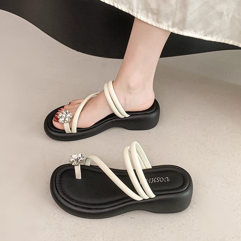 Blume Zehen bedecken coole Hausschuhe Oberbekleidung Damen 2025 neu Sommer Strass Muffin Plateauschuhe