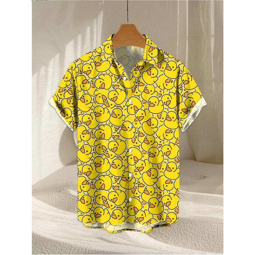 Men's 3D Summer Splicing Yellow Duck Printed Shirt