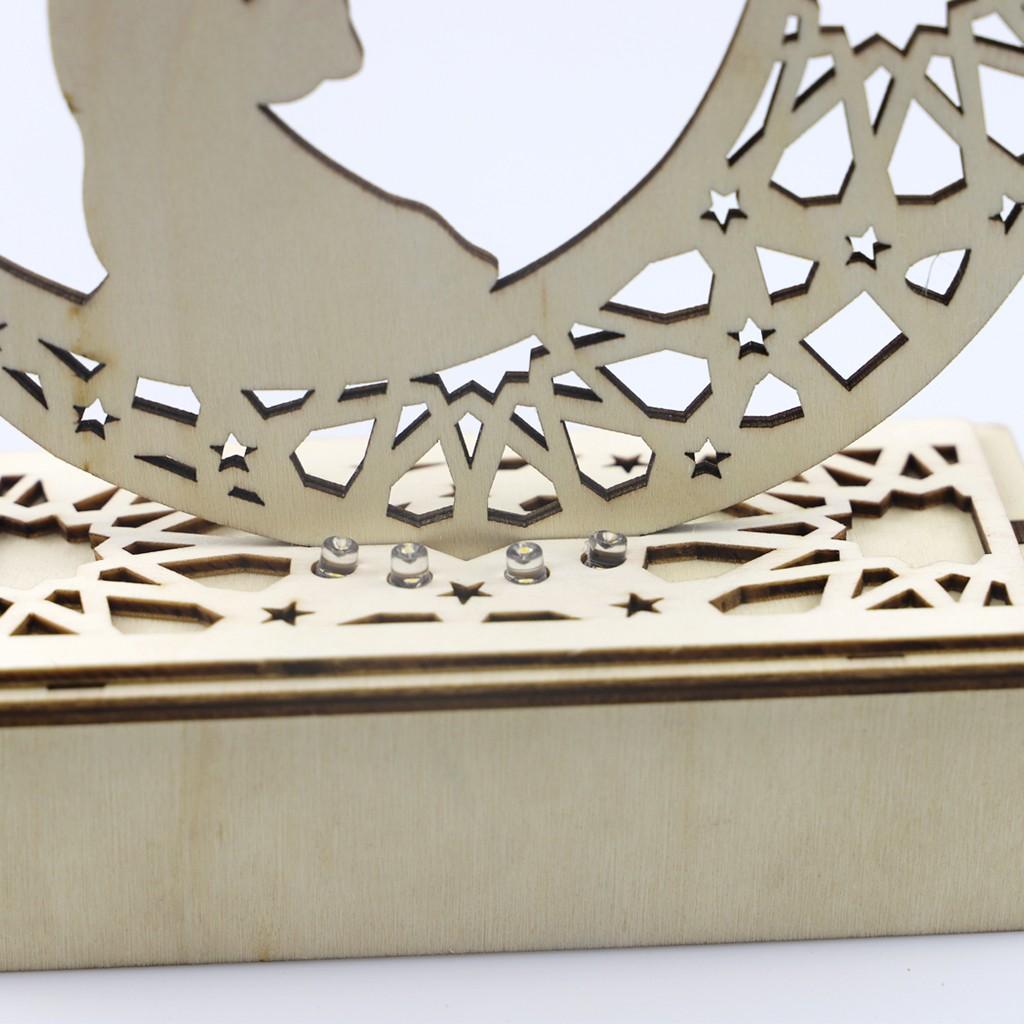 Hölzerne Ramadan Eid Mubarak-Dekorationen für Zuhause, Mond, LED-Kerzen, Licht