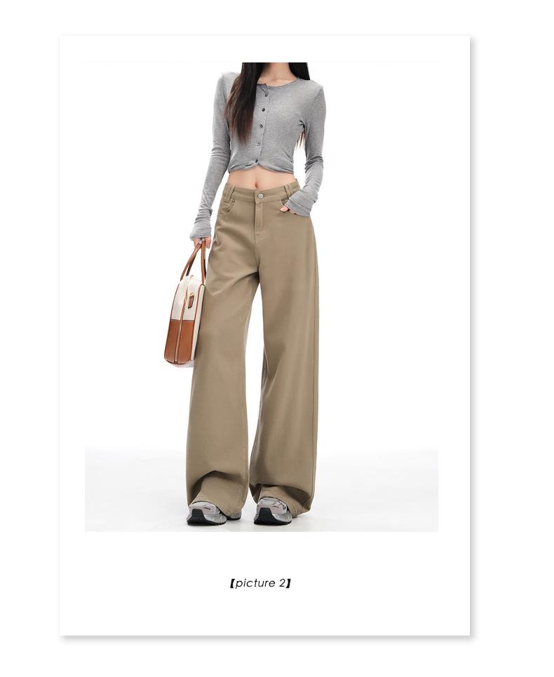Women's American Retro Wide-Leg High-Waist Khaki Jeans - Versatile Plus Size, Autumn 2025 Collection