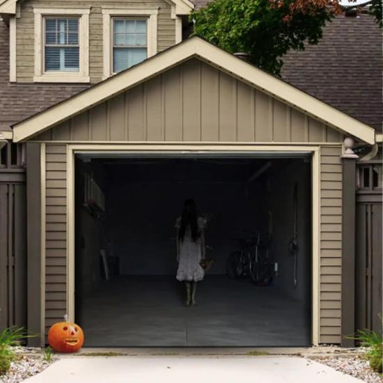 7 X 16ft Halloween Garage Door Cover Large Skeleton Graveyard Hanging Backdrop Door Banner for Halloween Yard Front Porch Wall Decoration