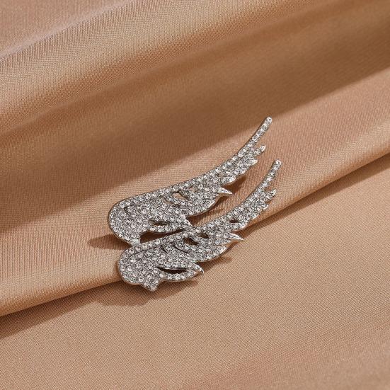 Women Alloy Brooch Pin, Wings Shape Lapel Badge with Sparkling Rhinestones, Brooch Versatile Accessory for Sweaters Collars Hats Bags Coats Scarves