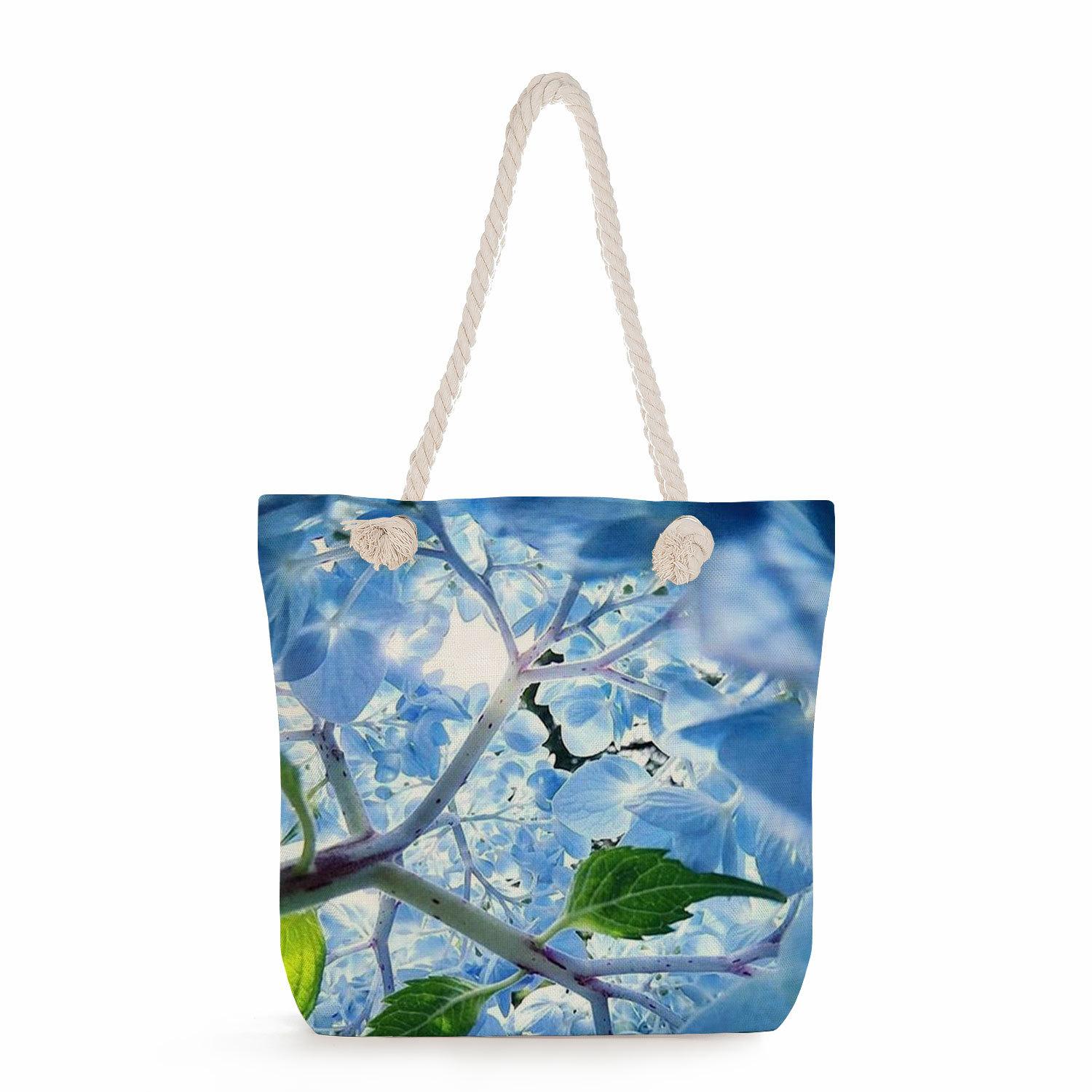 Flowers print thick rope single-shoulder beach bag 7219