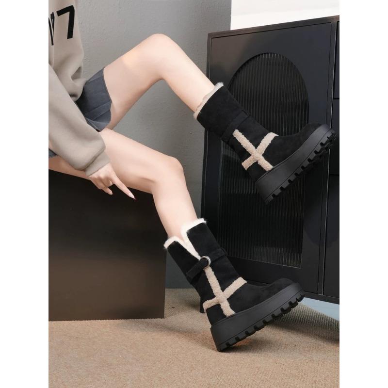 Maillard Retro Thick-soled Belt Buckle Two Wear Snow Boots Women's New Fashion Velvet Thermal Short Boots