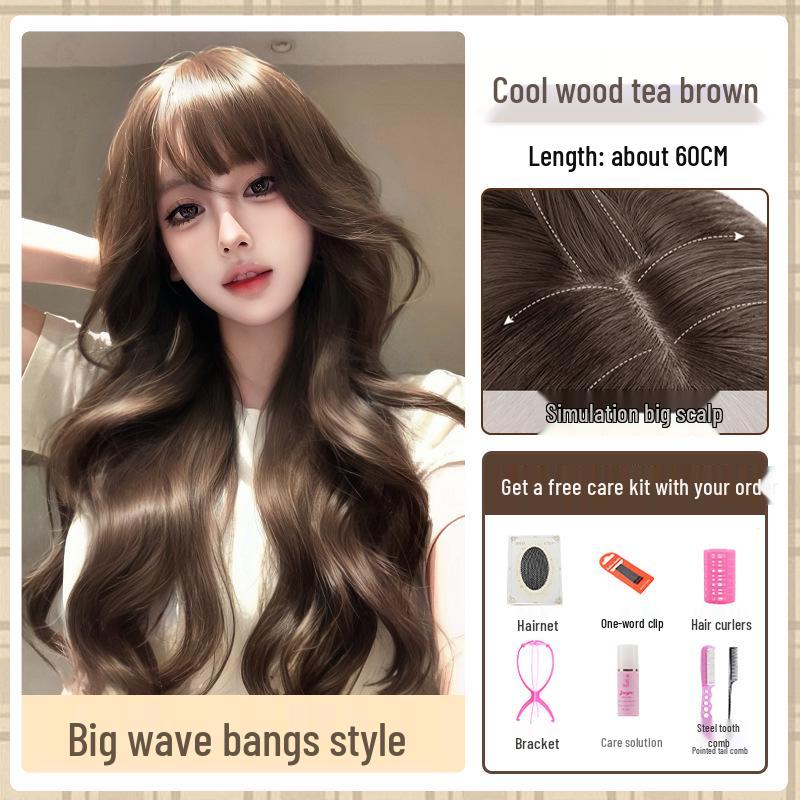 Big Wave Women's Long Curly Wig - Natural Look, Middle Part, Autumn/Winter Style