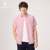 HAZZYS Men's Cotton-Linen Blend Houndstooth Short Sleeve Shirt