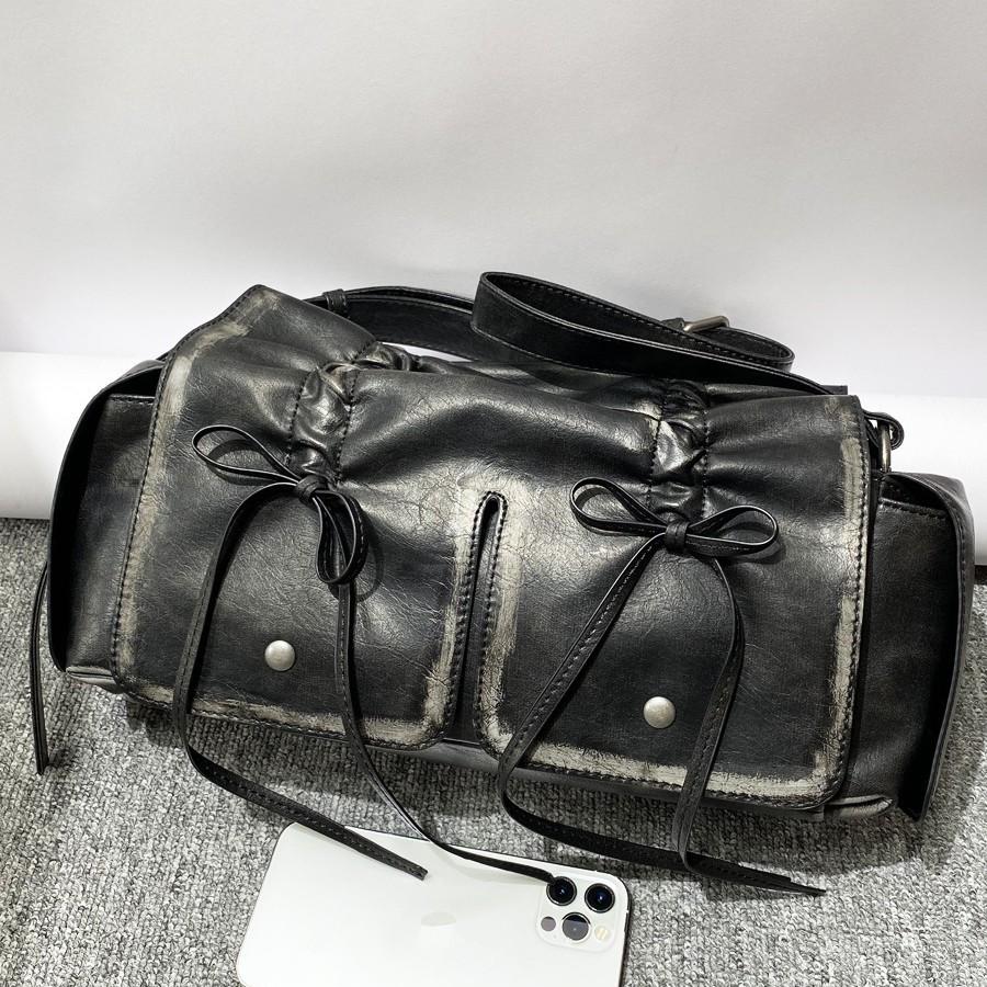 

Abandoned Earth Style Dark Versatile Pleated Drawstring Handbag, Hand-held Bag, Bow Bag, Personalized Women s Bag 33cm*11cm*13cm*
