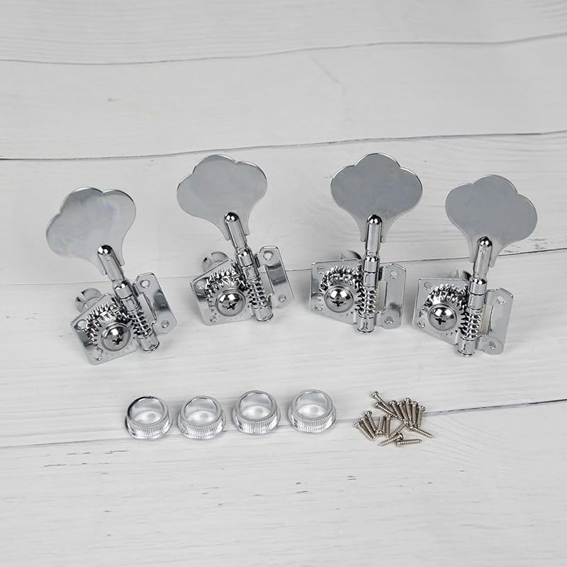 FLEOR 4Pcs Left Handed Vintage Open Gear Bass Guitar Tuning Keys PB JB Bass Guitar Tuning Machine Head 4L Black