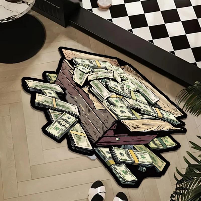 Geld Print Vloermat, Dollarbiljet Ontwerp Antislip Zacht Tapijt voor Slaapkamer, Entree, Badkamer Decoratie 60x90cm 24x36inch