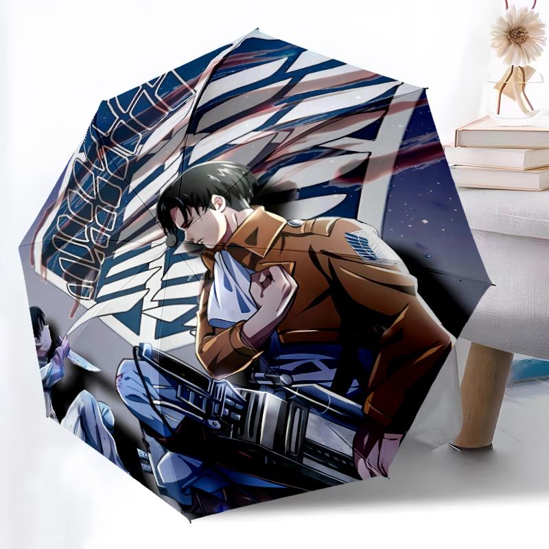 Attack On Titan Print Automatic Umbrella, 8 Rib Iron Frame, Plastic Handle, Suitable for Outdoor Travel &Daily , Ideal Gift