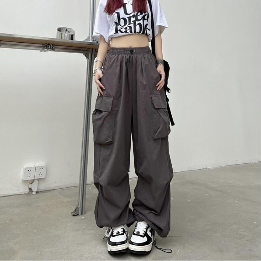 Streetwear Workwear Pants Women Summer Loose Wide Leg Cargo Pants with Large Pockets