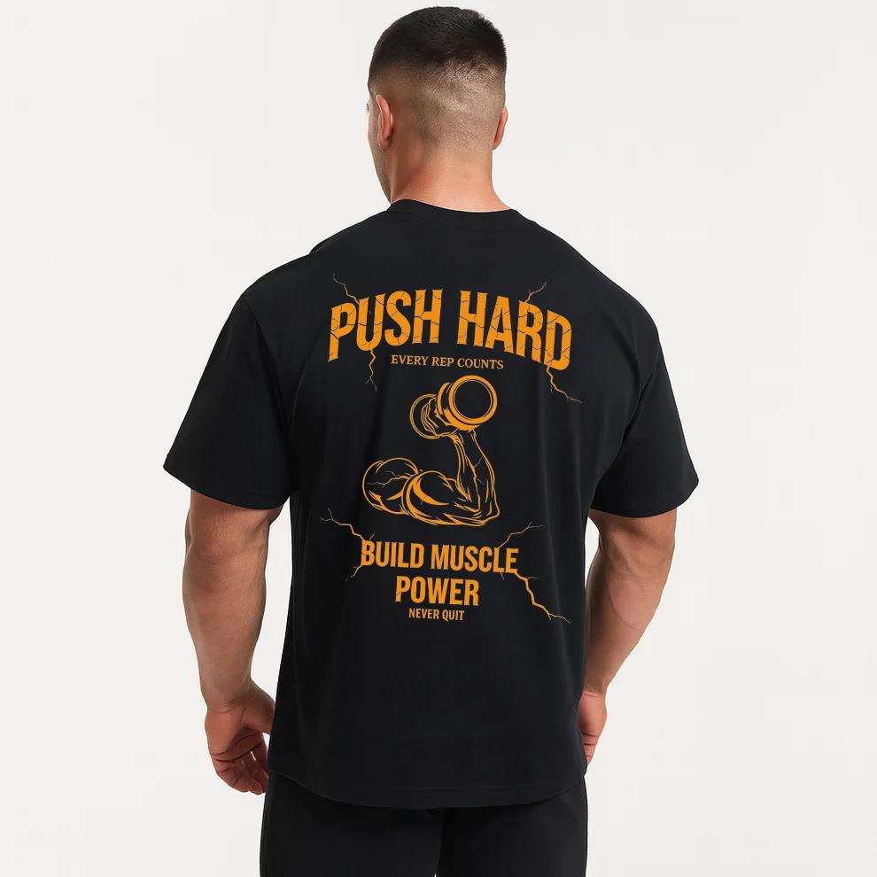Mens printed Tshirt black for gym 100 cotton loosefitting shortsleeved breathable sports shirt
