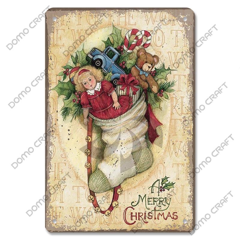 Merry Christmas Poster Vintage Metal Tin Signs Cakes Music Box Christmas Tree Metal Plaque Bakery Candy Shop Home Wall Decor