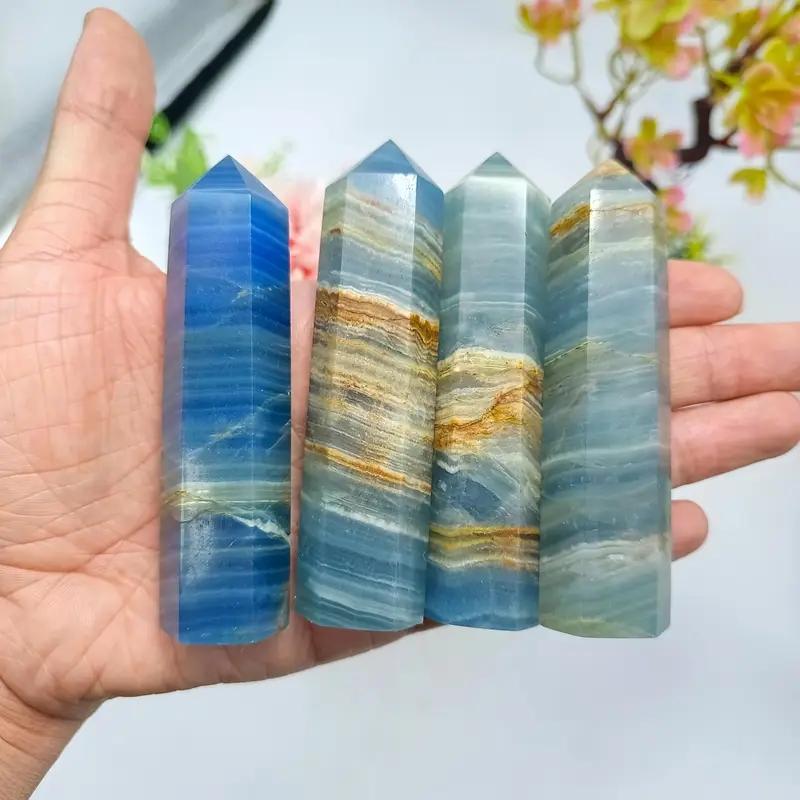 1pc Aqua Blue Calcite Tower Lemurian Blue Blue Onyx Obelisk, Natural Stone Crystal Wand for Home Decor