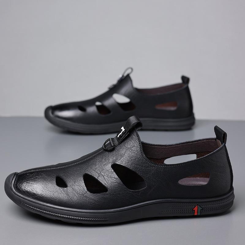 Baotou Sandals Men's Casual Little White Shoes Hollow Leather Shoes Men's Tide Breathable Hole Shoes Genuine Leather Sandals 2025 Direct Sales