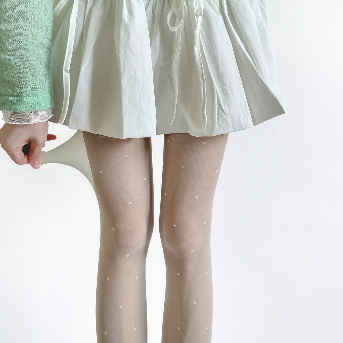Spring/Summer New Arrival Mint Green Ultra-Thin Jacquard Polka-Dot Pure Seductive Figure-Lessening Sheer Leg-Slimming Pantyhose Standard