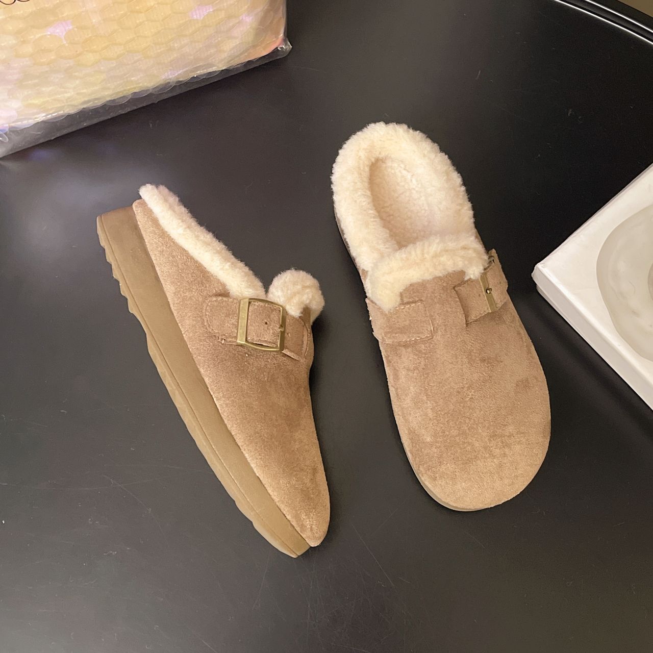 Ежедневные Birkenstocks, тапочки, мягкие шлепанцы на полу-носок с пряжкой, домашние толстоподошвенные меховые тапочки не утомляют. 35