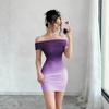 Fashion Gradient Pleated Off Shoulder High Waist Bodycon Mini Dress For Women