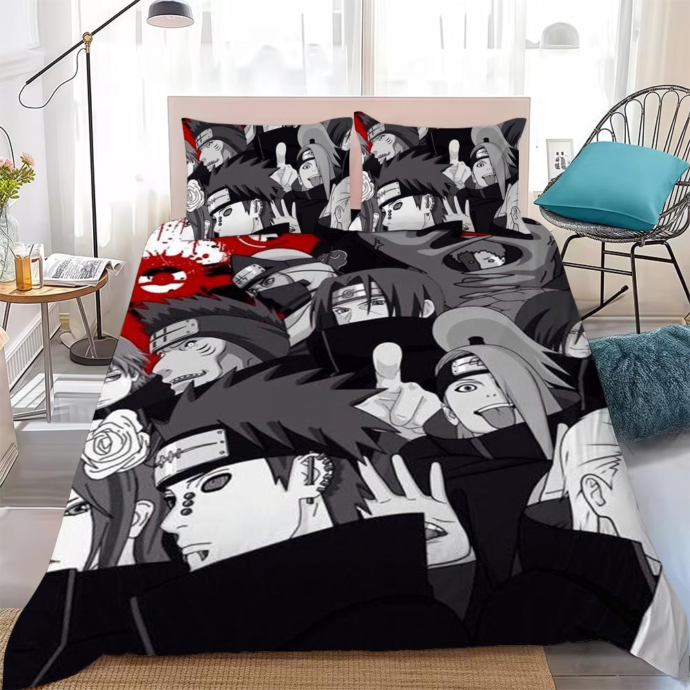 

N-Naruto Akatsuki Duvet Cover Set Home Style Bedding Soft Laundry Cotton Bed 3 Piece Set Student Dormitory Gift 135x200cm