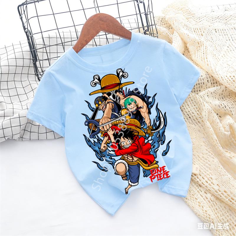 2026 Summer Anime Monkey D Printed Tshirt Kids boys Clothing Fashion Casual Street Tshirt Y2k