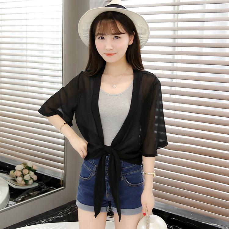 

Women s 2025 Summer Lightweight Chiffon Cardigan - Sun Protection, Loose Short Shawl Jacket One Size [85-130] чорний