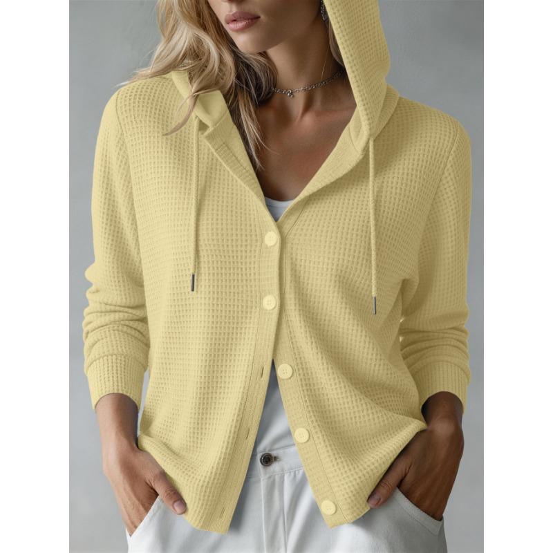 Cappotto Cardigan da Donna con Cappuccio, Manica Lunga, a Maglia Waffle