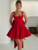 Chic Women's Backless Spaghetti Strap Dress with Large Bow - 2025 Spring Collection Fishbone Stitch Short Skirt