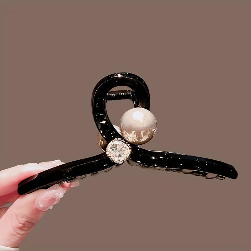 Elegant Large Rhinestone & Faux Pearl Hair Claw Clip for Women - Chic Minimalist Style, Solid Color Acrylic,Fashion Accessory, Hair Clips for Women