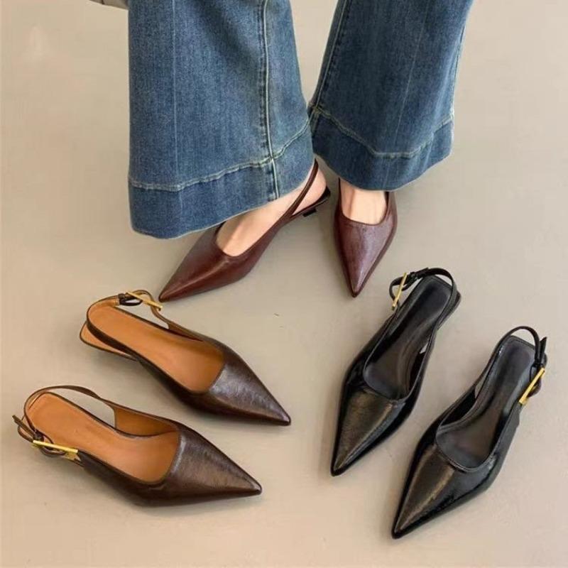 Fashion 2025 Black Summer New Women Sandal Fashion Pointed Toe Shallow Slip On Ladies Elegant Slingback Shoes Thin Med Heel Dress Mules