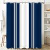 Blue White Shower Curtain Modern Stripe Design for Bathroom Decorations Easy Installation Hookless Rings