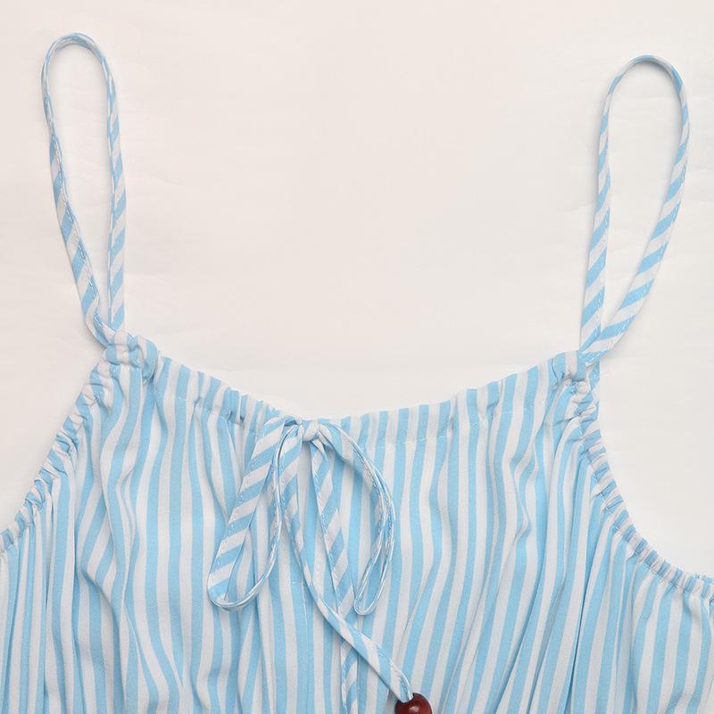 2025 Sommer Lässig Spaghettiträger Gerippt Gestreift Ärmellos Strandkleid