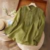 Women's Artistic Retro Embroidered Cotton Linen Shirt - Loose Casual Spring 2026