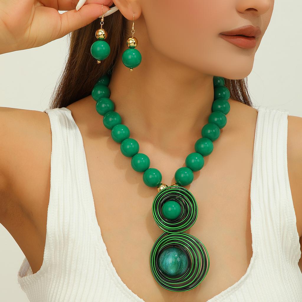 Nuevo Diseño Moda Hecho a Mano Cuentas de Resina Alambre de Aluminio Tejido Collar de Cuentas Set de Pendientes Para Mujeres Accesorios de Fiesta de Boda