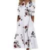 Floral Print V-Neck Mid-Sleeve Casual Dress with Pockets, Button Front, Loose Fit - White/Light Blue/Pink
