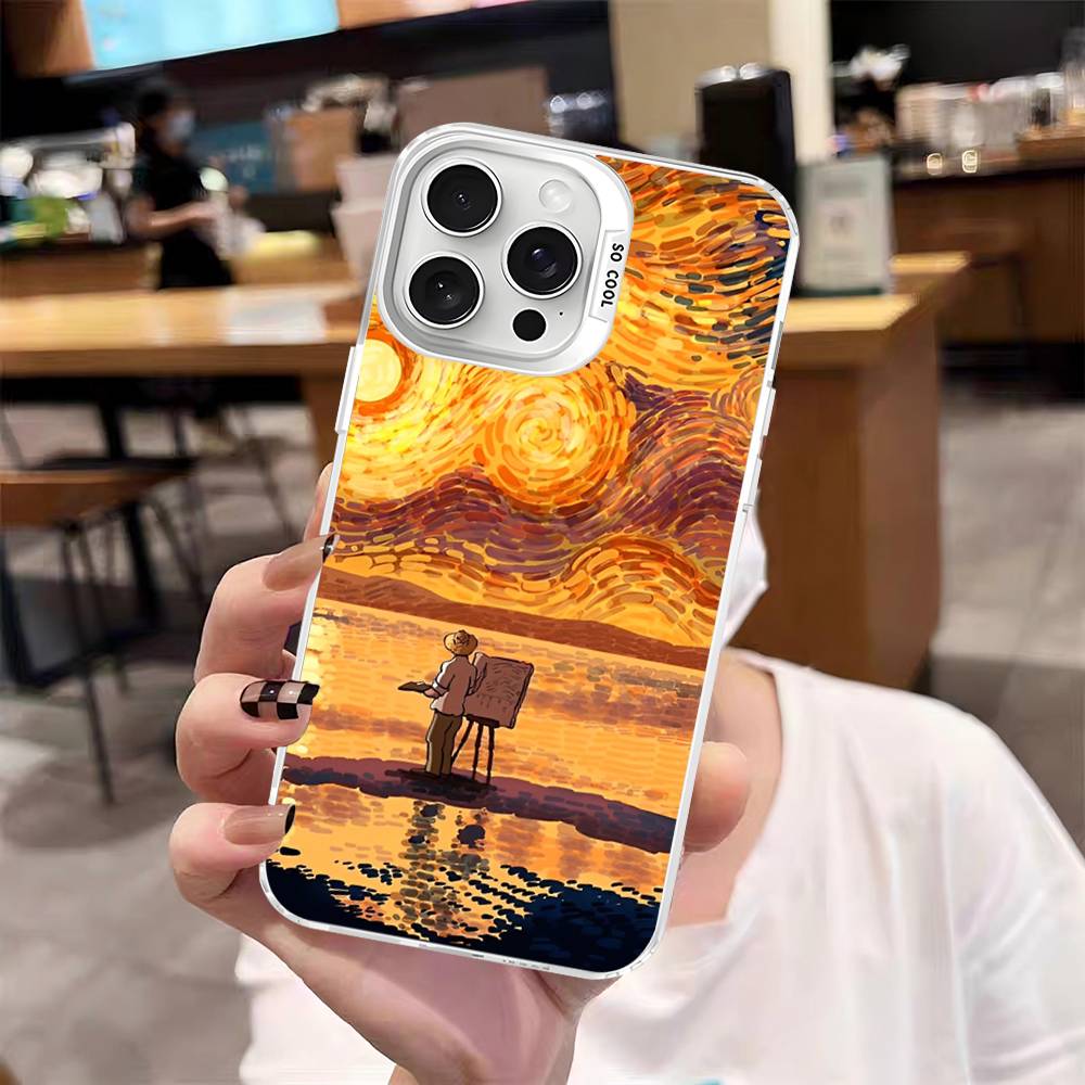 Van Gogh Art Painting For Iphone 15 14 13 Plus 17 16 12 11 Pro Max Matte Colored Silver Luxury Phone Cover