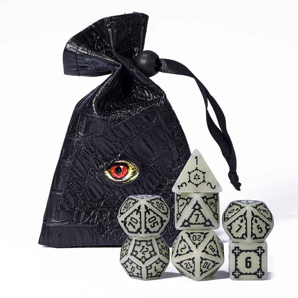 Cusdie 25mm Riesige DND Würfel Schlossmuster Harz Polyedrisches Würfelset mit Lederbeutel für D&D Pathfinder Rollenspiel Brettspiele