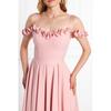 Women's Adjustable Strap Ruffle Detailed Collar Pleated Flared Midi Evening Dress