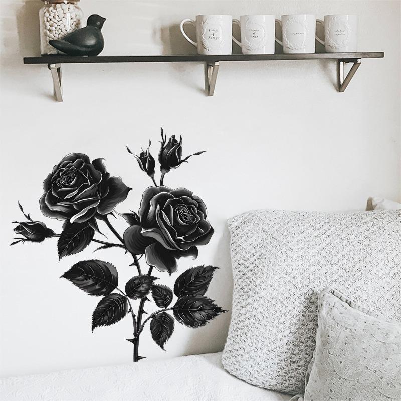 

Black Rose Flower Wall Sticker,Self-Adhesive Decal for Living Room and Bedroom Decor, Single-Use Floral Wall Art 30x40cm