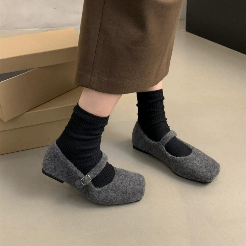 Mary Jane Mao Mao shoes women wear autumn and winter new style late evening single shoes flat-soled velvet cotton shoes