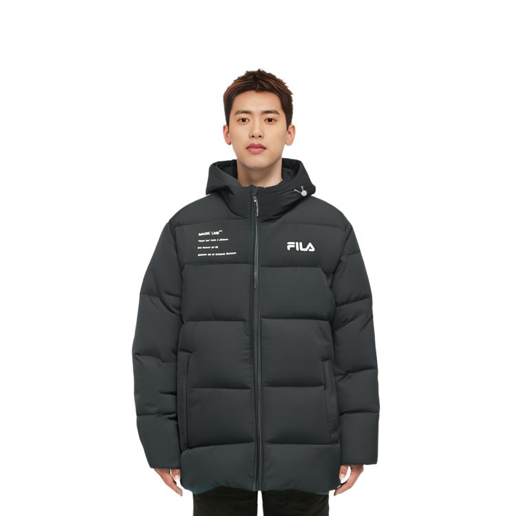 Fila Letter Logo Printed Thickened Hooded Down Jacket Men Outerwear Black F11M149901F-BK
