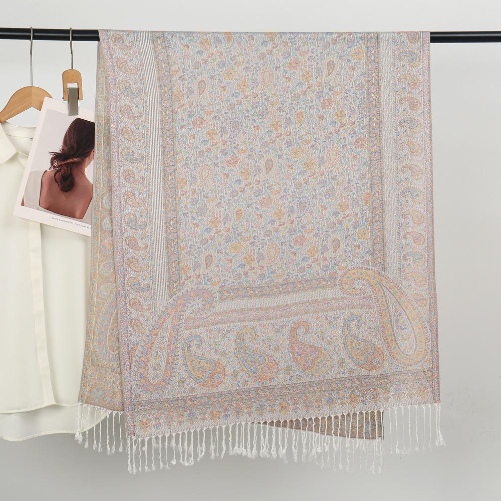 Cross Border Hot Selling Ethnic Style Shawl Paisley Cashew Jacquard Long Scarf Spring Summer Sunshade Headscarf Tassel