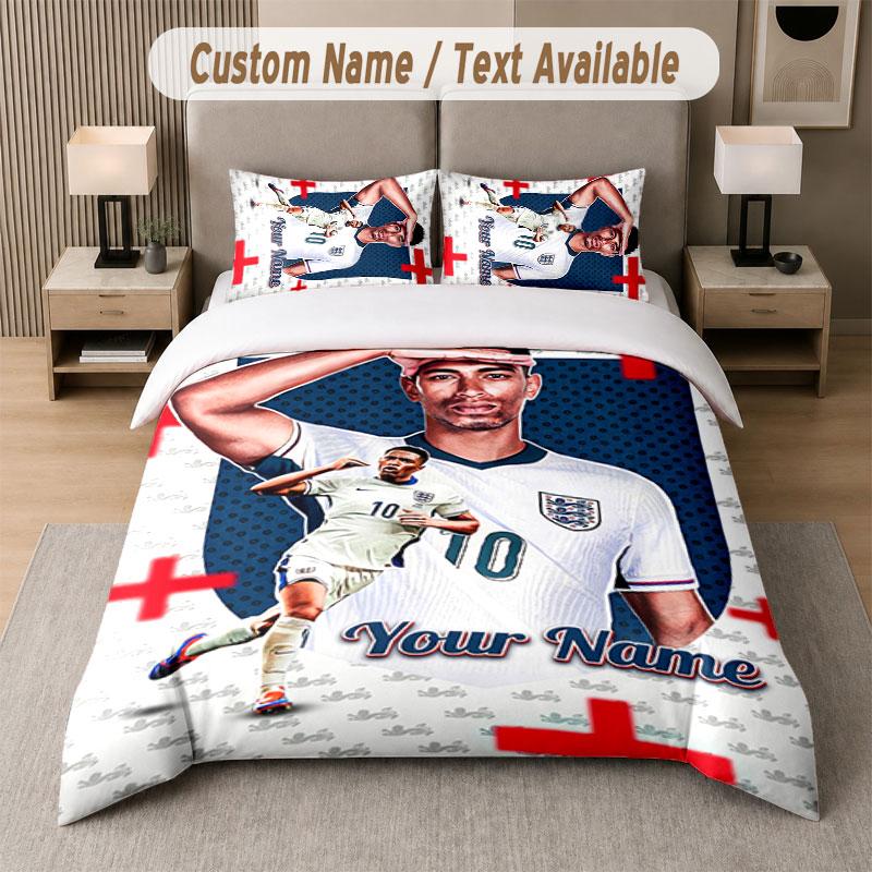 Custom Bedding Set Jude Bellingham Pattern, Print Name Text 1 Duvet Cover Plus 2 Pillowcases Home Textile