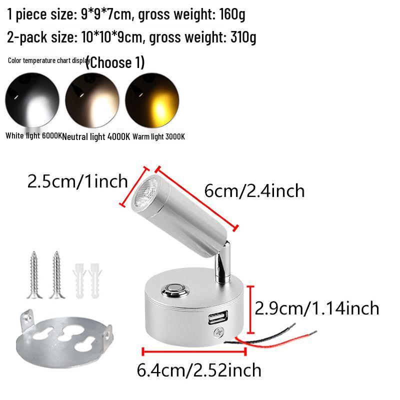 LED Touch Dimming RV Yacht USB Interior Reading Light, 3W, 12V