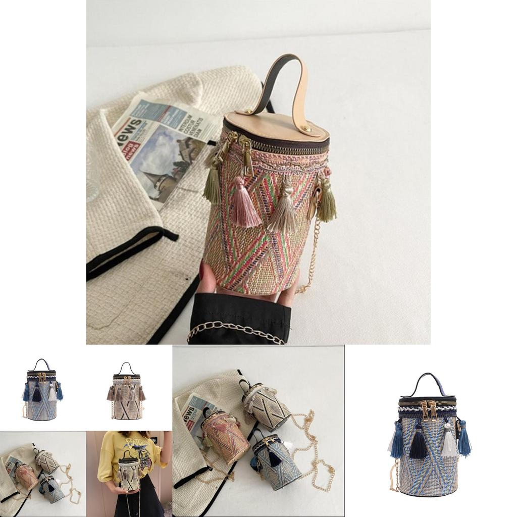 Boho Chic Small Round Bag With Tassels And Internal Phone Pocket For Everyday Use