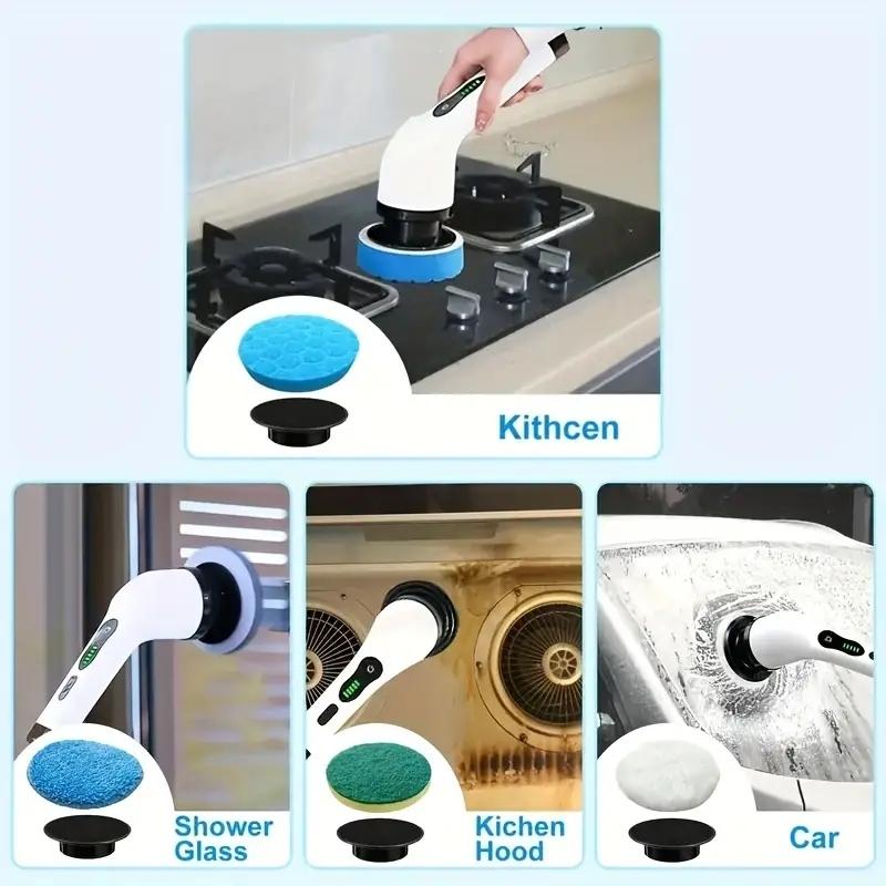 1 Set, Electric Cleaning Brush, Wireless Electric Rotating Scrubber, 7 Brush Heads and Adjustable Extension Handle, Bathroom Cleaning Brush,