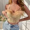 VEZFAA Dámská móda Ležérní Krajkový potisk Léto Jaro Podvazky bez rukávů Sexy body
