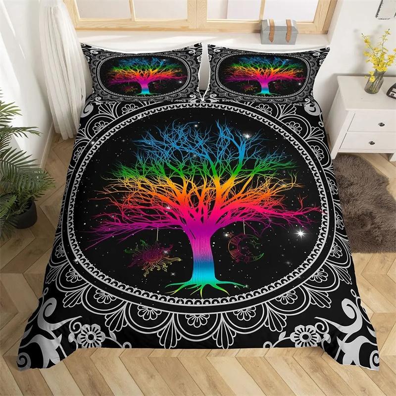 Premium Moon And Sun Duvet Cover Black And White Bedding Soft Tree Of Life All Galaxy Stars Mandala Tribal Quilt Cover Decor For Women