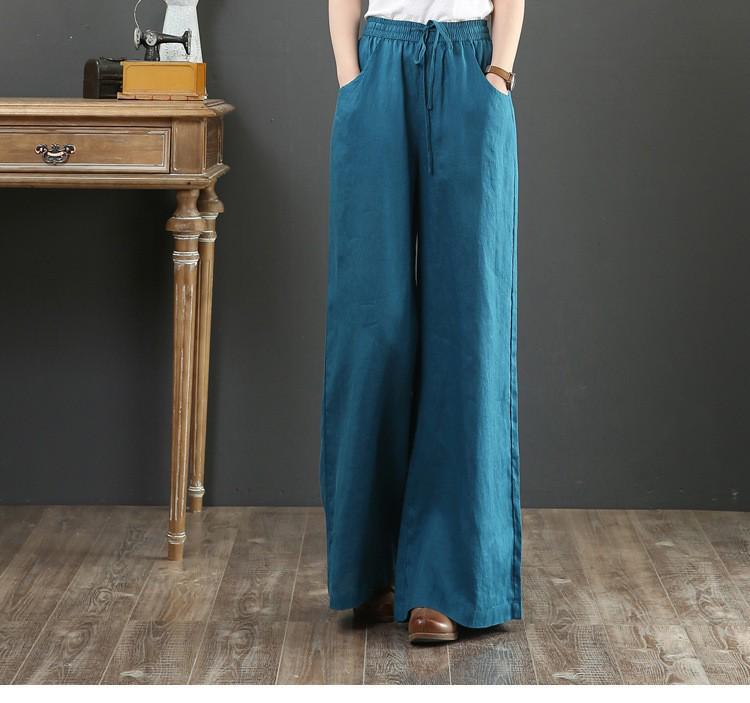 Sixteen Colors Multi-color High Waist Wide-Leg Linen Cotton Korean Style Women's Pants, Spring/Summer, Plus Size, Floor-Length, Straight Leg.