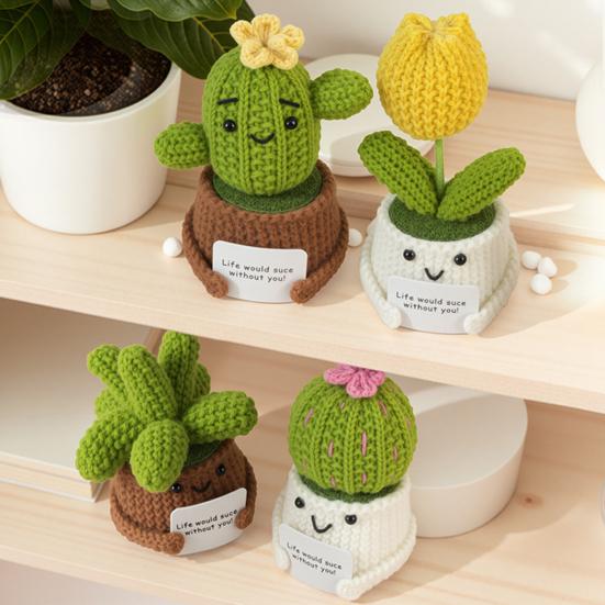 Crochet Cactus Potted Plants, Handmade Knitted Cactus for Home Office Car Decoration, Decorative Plants for Lasting Beauty, Gift for Women Family